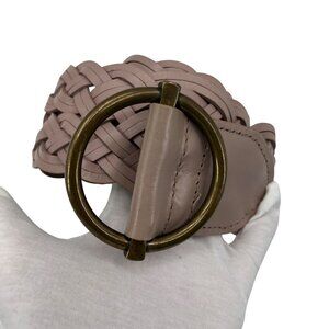 Talbots SMALL Braided Genuine Leather Belt With Brass Ring Buckle In Light Taupe